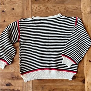 Striped Black and White Sweater with Red Accents